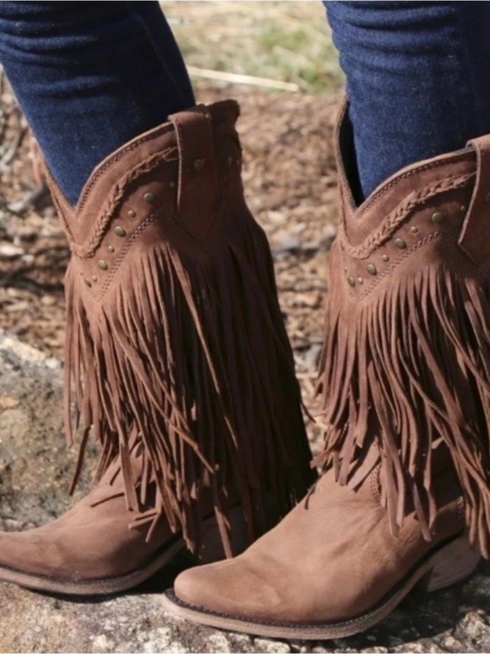 Liberty Black Vegas Fringe Cowboy Boots Brown Leather Western Studded Womens 8.5